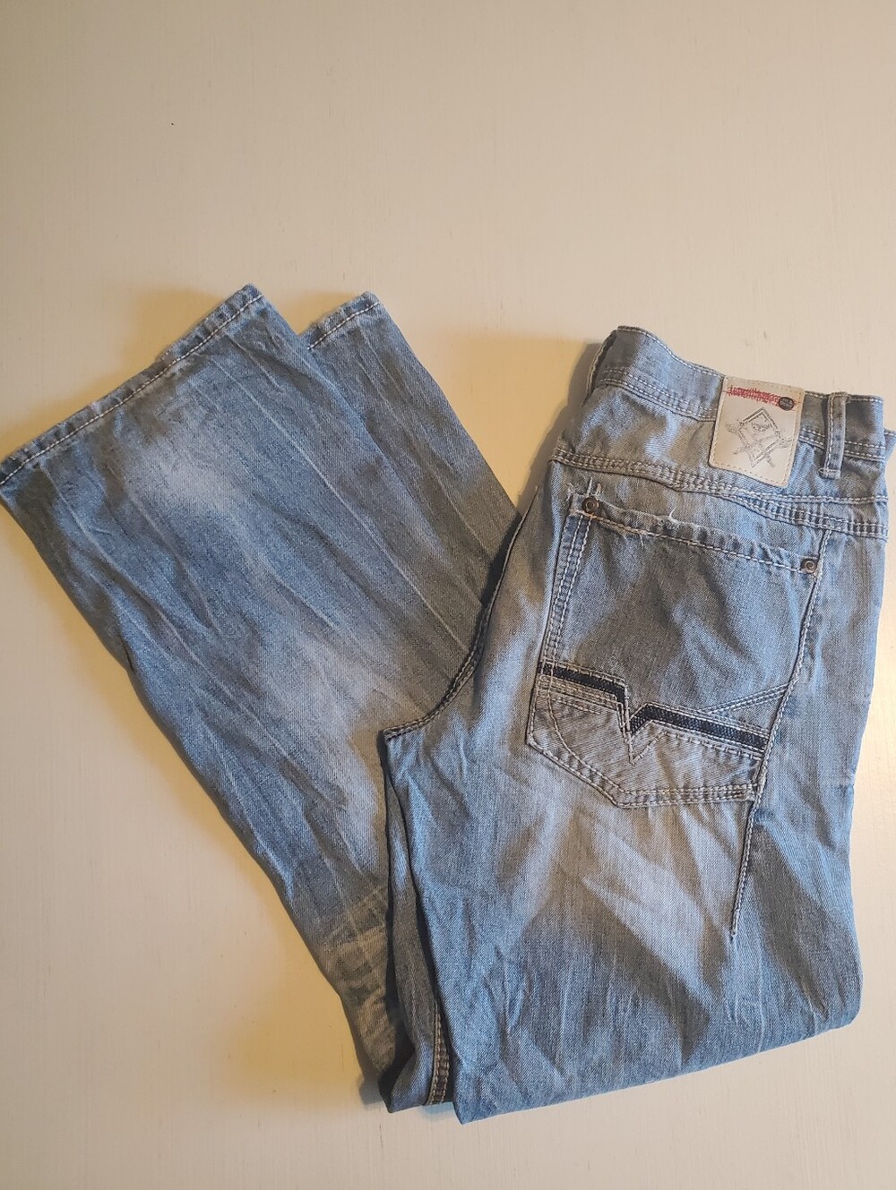 Axe & Crown jeans 34 x 32 boot cut  Men Skull Logo cotton distressed Embroidered